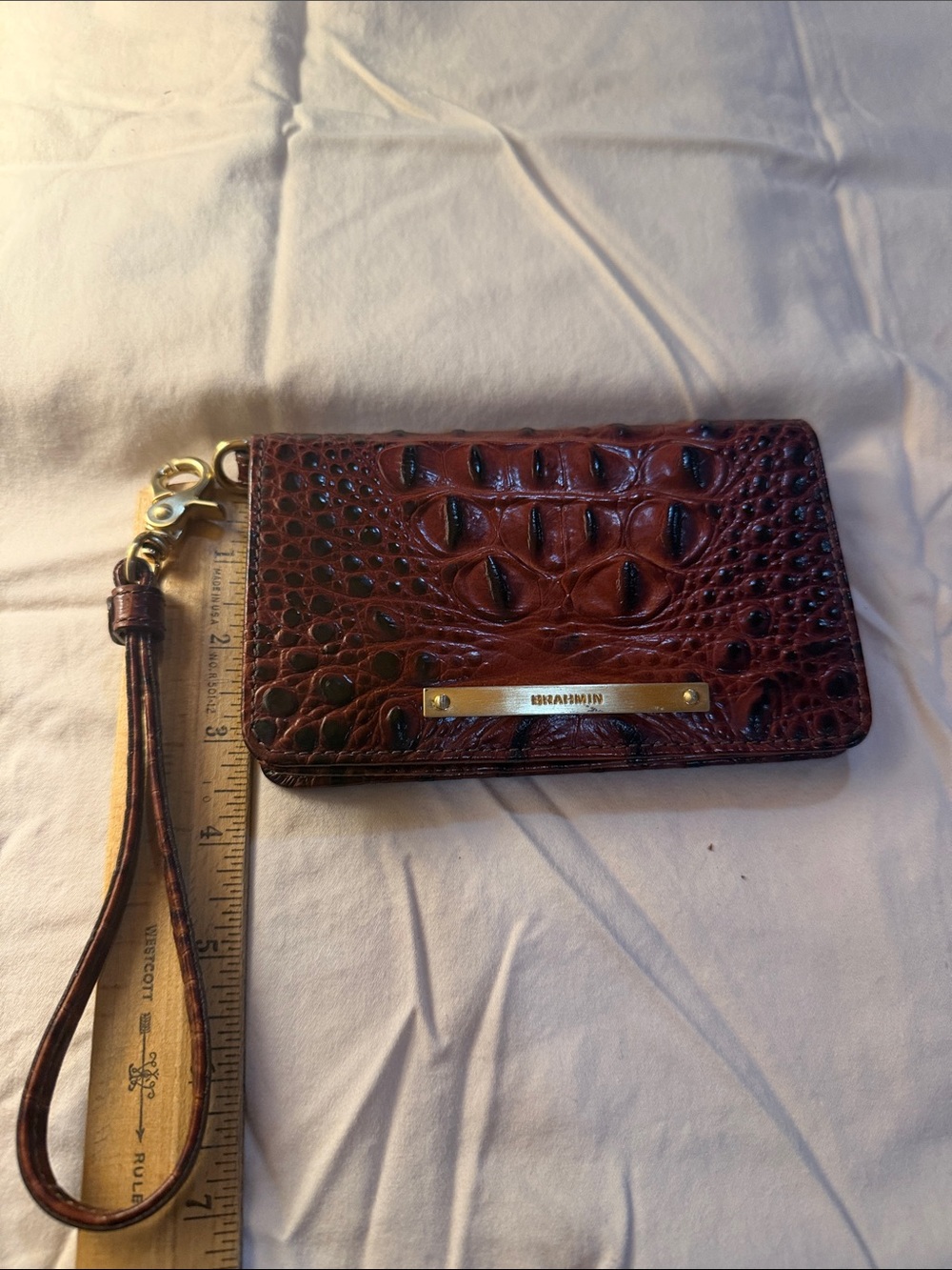Brahmin Chestnut Croc-Embossed Leather Wristlet